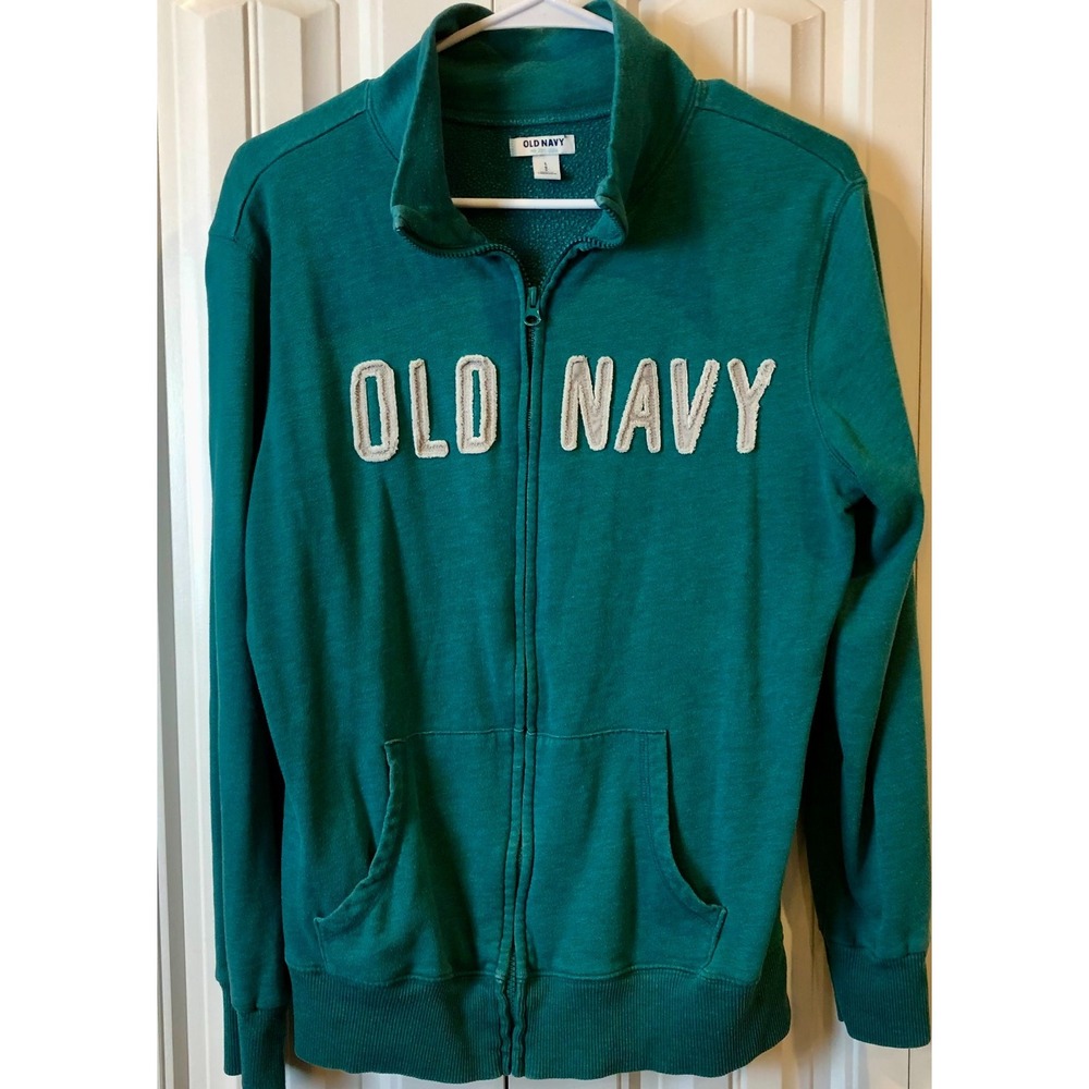 Old Navy Women's L Teal Full Zip Sweatshirt Logo Fleece Jacket Pockets Cozy